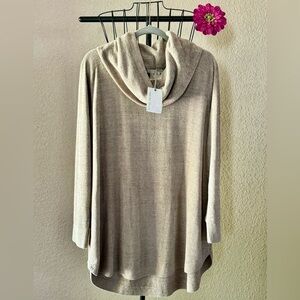 New Barefoot Dreams Cozy Chic Ultra Lite Cowl Neck Taupe Tunic Sweater - 2X